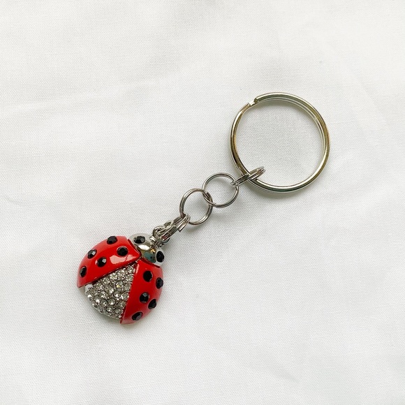 New Lady bug keychain Rhinestone Crystal GoodLuck gift Purse keyRing Zipper - Picture 2 of 3